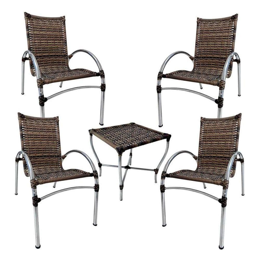 4 Cadeiras Giovana Com Mesa De Centro Em Alumínio P/ Jardim, área, Piscina Trama Capuccino