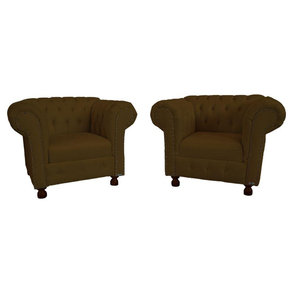 Kit Duas Poltronas Chesterfield Capitone Luis XV Suede Marrom / decoracao, sala tv estar, recepcao