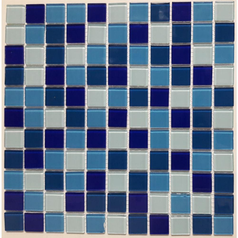 Pastilha de Vidro Cristal Mix Glass Mosaic 30cmx30cm Placas Azul Escuro