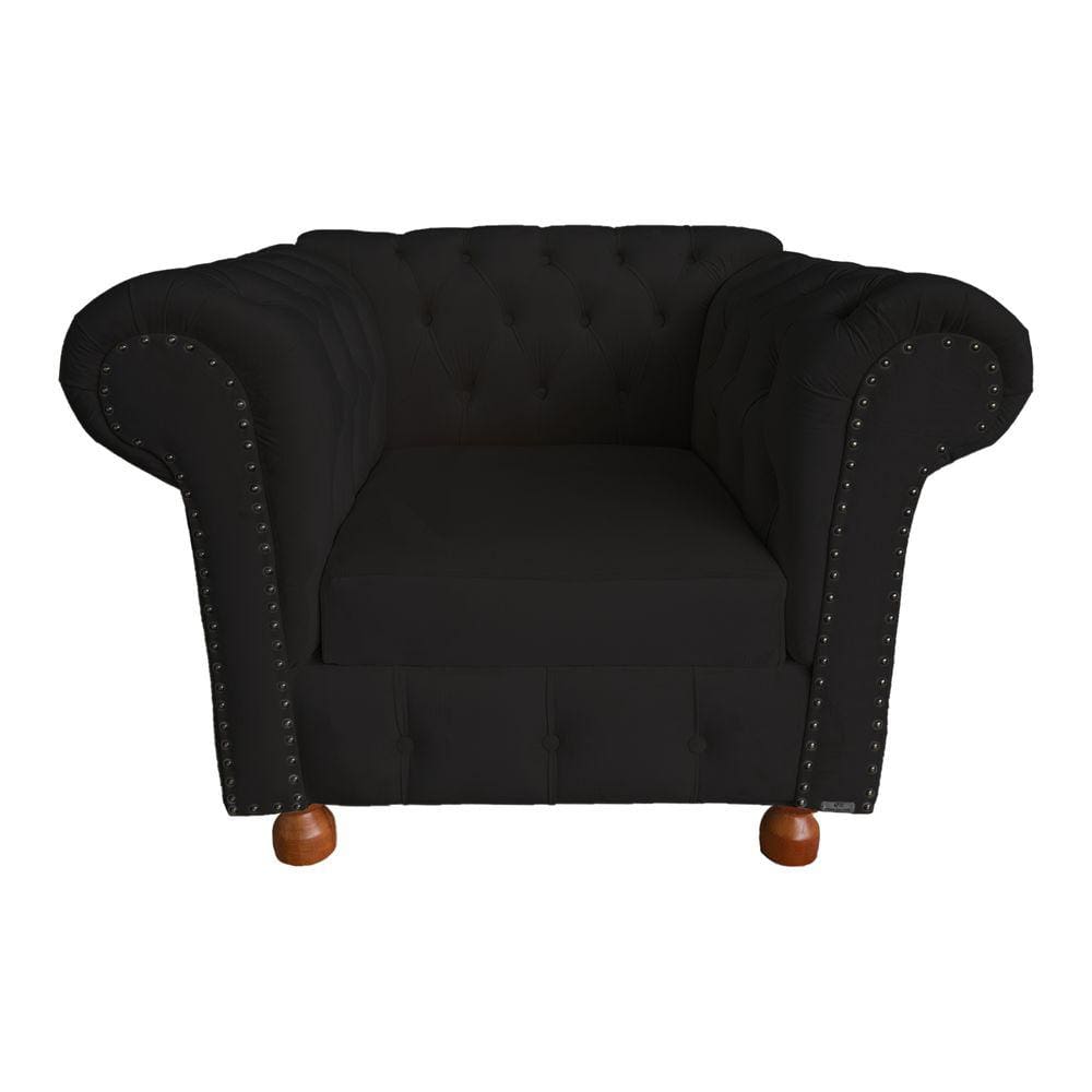 Poltrona Chesterfield Capitone Luis XV Suede Preto /  Decoracao , Sala estar, tv, recepção, barbearia