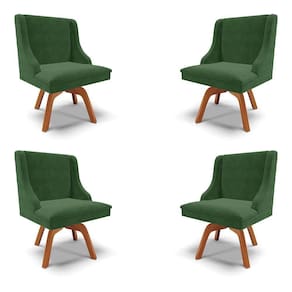 Kit 4 Cadeiras Decorativas Sala De Jantar Base Giratória De Madeira Firenze Suede Verde Esmeralda