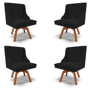 Kit 4 Cadeiras Decorativas Sala De Jantar Base Giratória De Madeira Firenze Linho Preto/natural G19