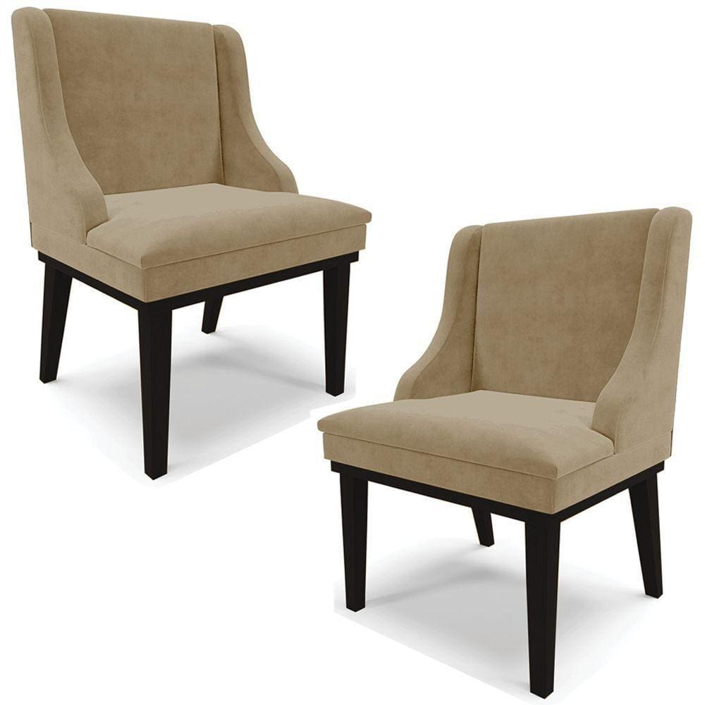 Kit 2 Cadeiras Decorativas Sala De Jantar Base Fixa De Madeira Firenze Suede Nude/preto G19