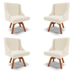 Kit 4 Cadeiras Decorativas Sala De Jantar Base Giratória De Madeira Firenze Linho Bege/natural G19