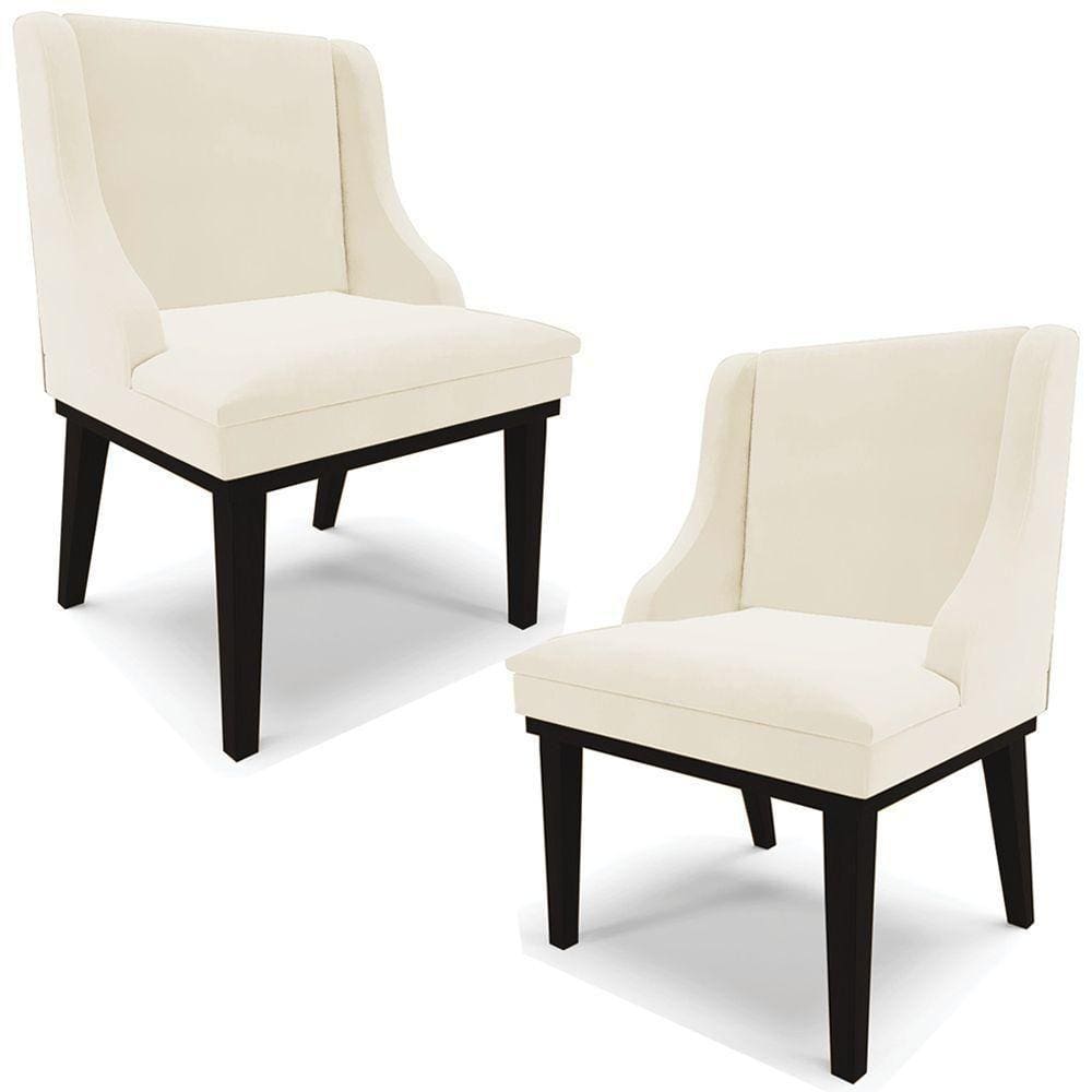 Kit 2 Cadeiras Decorativas Sala De Jantar Base Fixa De Madeira Firenze Veludo Bege/preto G19