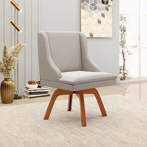 Cadeira Decorativa Sala De Jantar Base Giratória De Madeira Firenze Veludo Cinza/natural G19