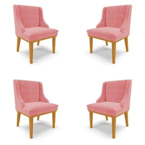 Kit 4 Cadeiras Decorativas Sala De Jantar Base Fixa De Madeira Firenze Suede Rose/castanho