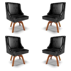 Kit 4 Cadeiras Decorativas Sala De Jantar Base Giratória De Madeira Firenze Pu Preto Brilho/natural
