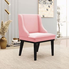 Cadeira Decorativa Sala De Jantar Base Fixa De Madeira Firenze Suede Rosa Bebê/preto G19 - Gran Belo