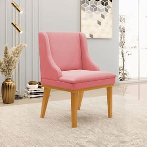 Cadeira Decorativa Sala De Jantar Base Fixa De Madeira Firenze Suede Rose/castanho G19 - Gran Belo