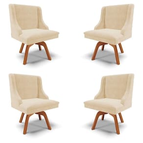 Kit 4 Cadeiras Decorativas Sala De Jantar Base Giratória De Madeira Firenze Suede Bege/natural