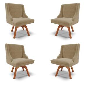 Kit 4 Cadeiras Decorativas Sala De Jantar Base Giratória De Madeira Firenze Suede Nude/natural G19