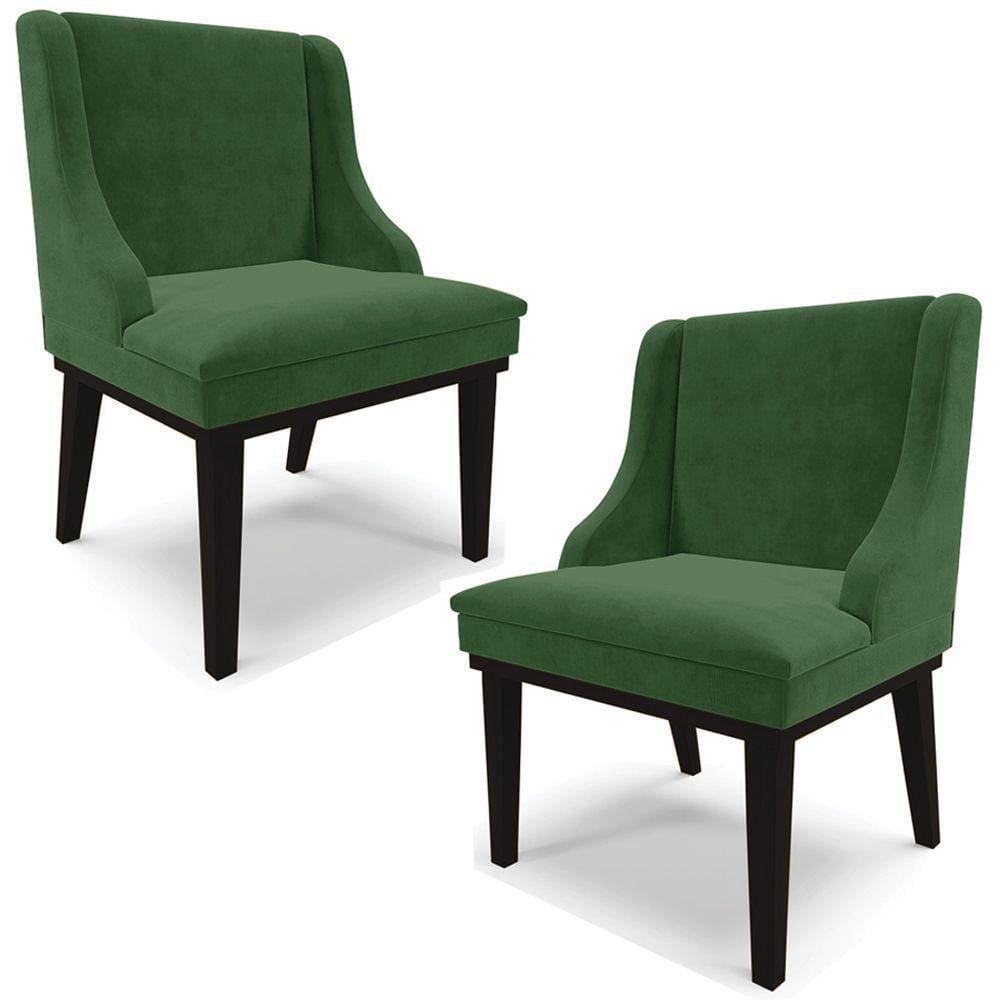 Kit 2 Cadeiras Decorativas Sala De Jantar Base Fixa De Madeira Firenze Suede Verde Esmeralda/preto