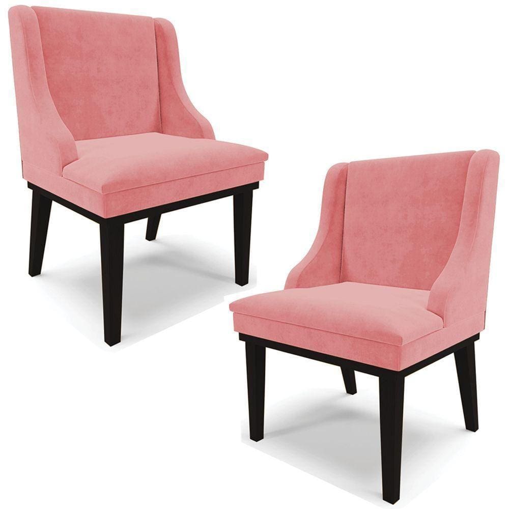 Kit 2 Cadeiras Decorativas Sala De Jantar Base Fixa De Madeira Firenze Suede Rosê/preto G19