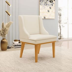 Cadeira Decorativa Sala De Jantar Base Fixa De Madeira Firenze Linho Bege/castanho G19 - Gran Belo