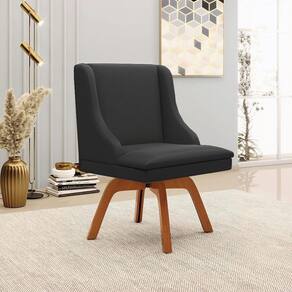 Cadeira Decorativa Sala De Jantar Base Giratória De Madeira Firenze Pu Preto Fosco/natural G19