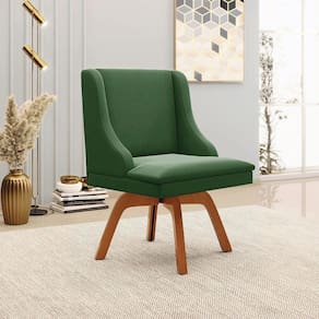 Cadeira Decorativa Sala De Jantar Base Giratória De Madeira Firenze Suede Verde Esmeralda/natural