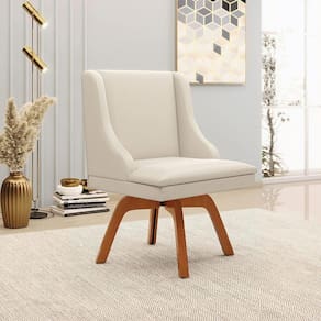Cadeira Decorativa Sala De Jantar Base Giratória De Madeira Firenze Pu Bege/natural G19 - Gran Belo