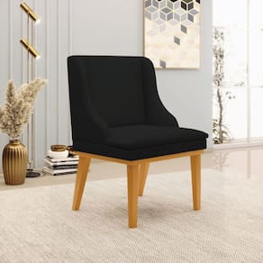 Cadeira Decorativa Sala De Jantar Base Fixa De Madeira Firenze Linho Preto/castanho G19 - Gran Belo
