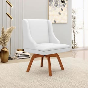 Cadeira Decorativa Sala De Jantar Base Giratória De Madeira Firenze Pu Branco Fosco/natural