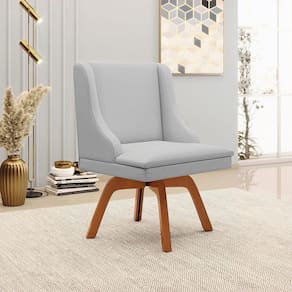 Cadeira Decorativa Sala De Jantar Base Giratória De Madeira Firenze Linho Cinza/natural G19
