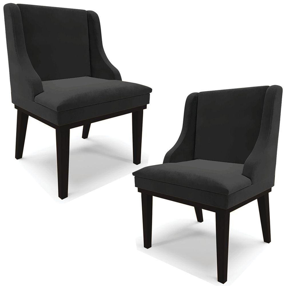 Kit 2 Cadeiras Decorativas Sala De Jantar Base Fixa De Madeira Firenze Veludo Preto G19 - Gran Belo