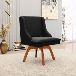 Cadeira Decorativa Sala De Jantar Base Giratória De Madeira Firenze Veludo Preto/natural G19