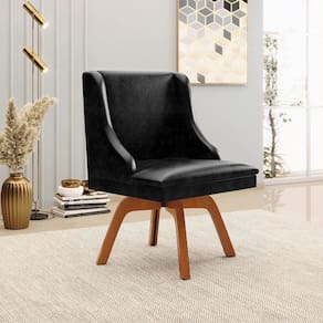 Cadeira Decorativa Sala De Jantar Base Giratória De Madeira Firenze Pu Preto Brilho/natural G19