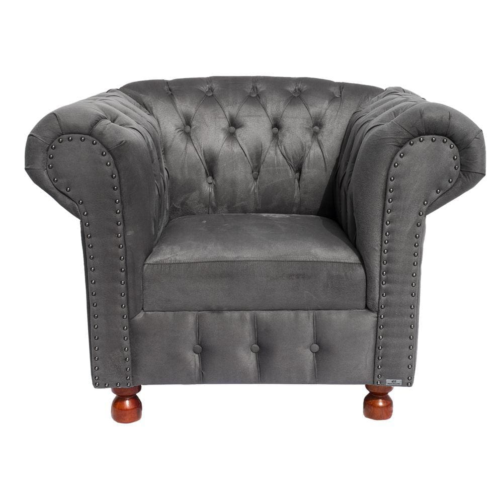 Poltrona Chesterfield Capitone Luis XV Suede Cinza / Decoracao , Sala estar, tv, recepção, barbearia