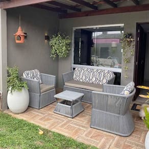 Conjunto De Sofá Em Corda Náutica Bambu - 1 Sofá 2L + 2 Poltronas + 1 Mesa Centro