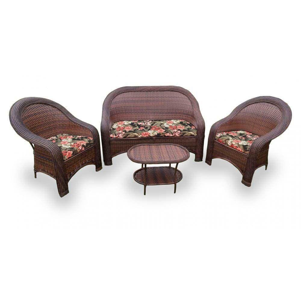 Conjunto De Sofá Fibra Sintética Karibe-1 Sofá 2L+2 Poltronas+1 Mesa Centro- Maui Preto