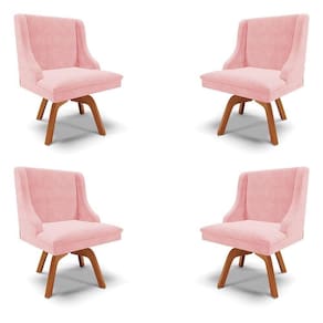 Kit 4 Cadeiras Decorativas Sala De Jantar Base Giratória De Madeira Firenze Suede Rosa Bebê/natural