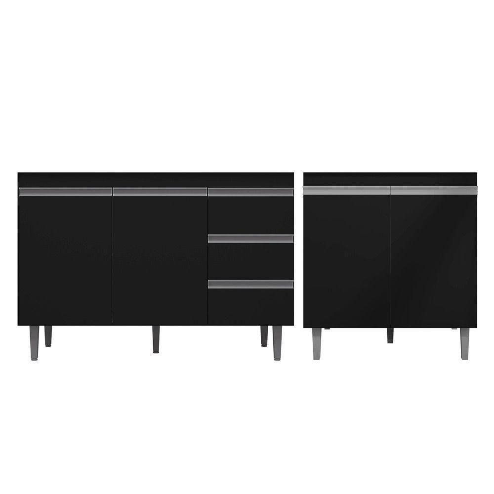 Balcão Gabinete Pia 120Cm E Armário Para Cooktop Preto