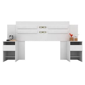 Cabeceira Casal Com 2 Mesas De Cabeceira Triunfo D02 Branco
