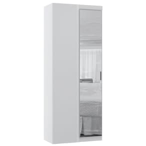 Guarda Roupa De Canto Reto Modulado 90cm 1 Porta Com Espelho Alpes Luciane Móveis Branco Pf