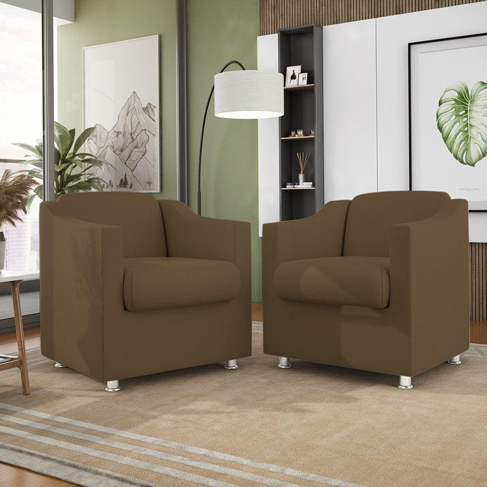 Kit 2 Poltronas Decorativas Tilla Consultório Recepção Sala Suede Cor:Marrom