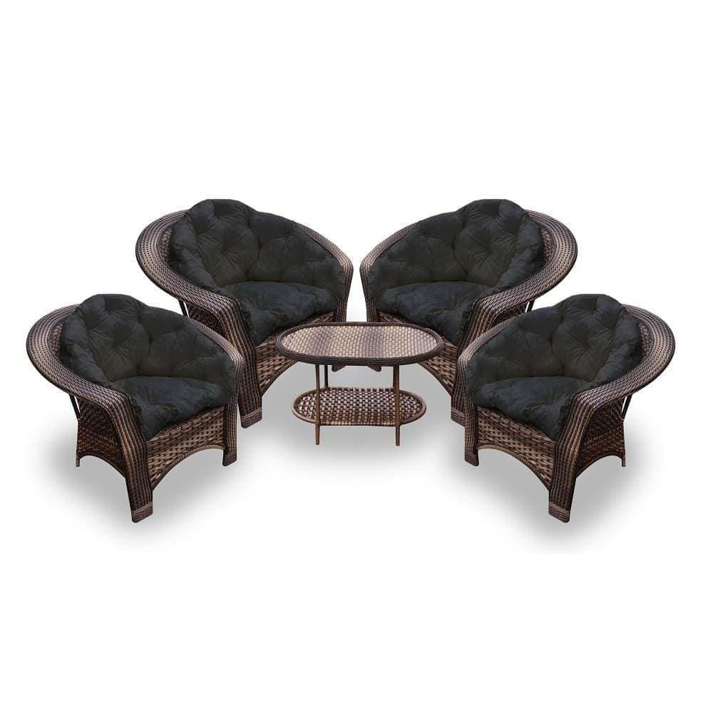 Conjunto De Poltronas Fibra Sintética 19 - 4 Poltronas + 1 Mesa Centro - Tecido Duna Preto