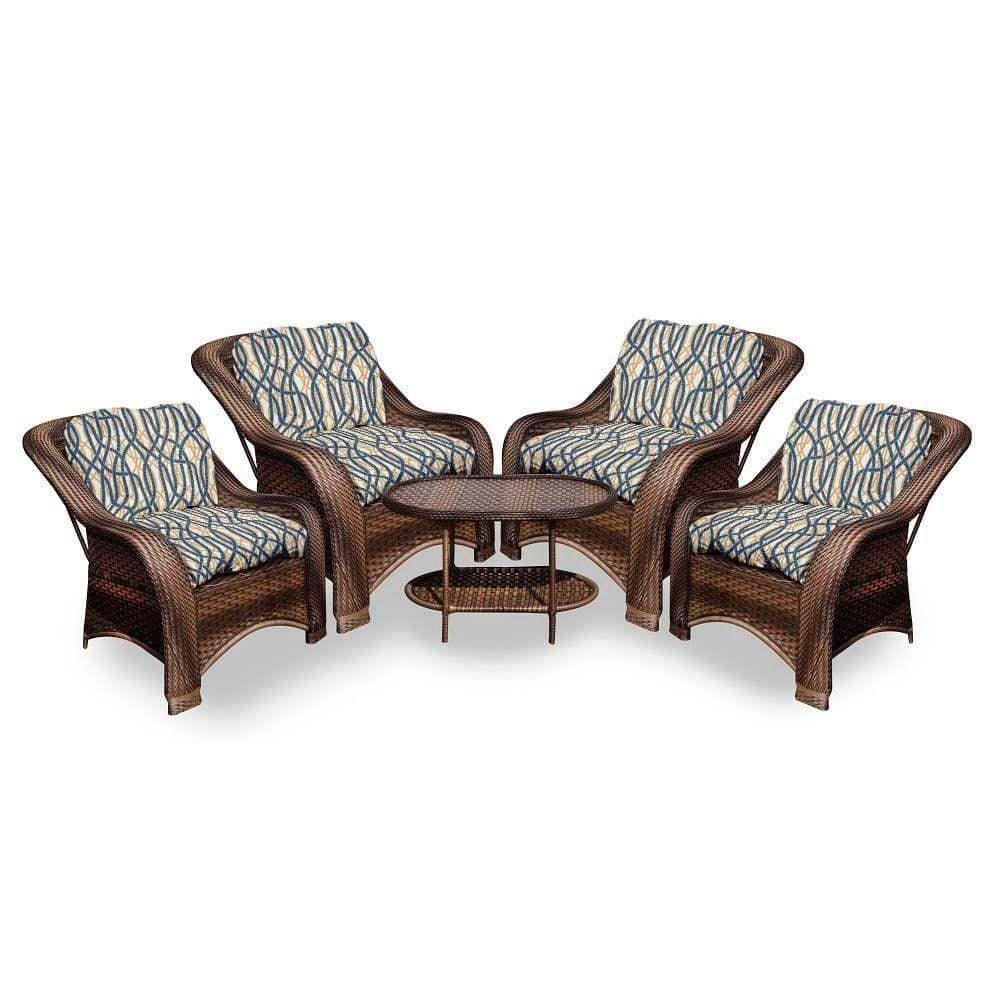 Conjunto De Poltronas Fibra Sintética Melo - 4 Poltronas + 1 Mesa Centro - Tecido Corda Náutica