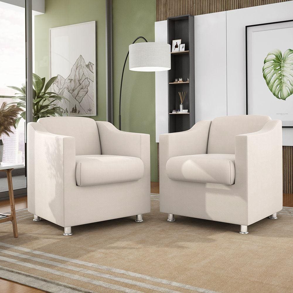Kit 2 Poltronas Decorativas Tilla Consultório Recepção Sala Suede Cor:Bege
