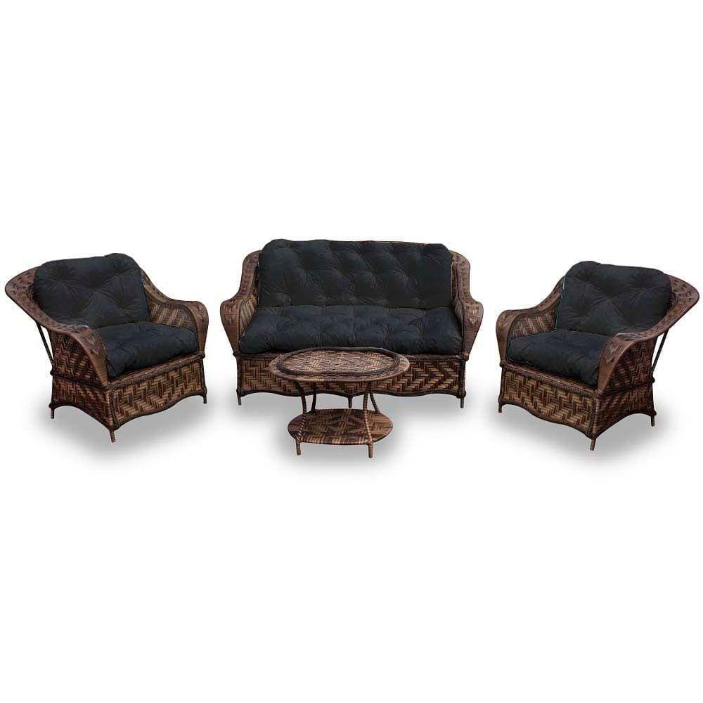 Conjunto De Sofá Fibra Sintética Naja - 1 Sofá 2 L + 2 Poltronas + 1 Mesa Centro - Tecido Duna Preto