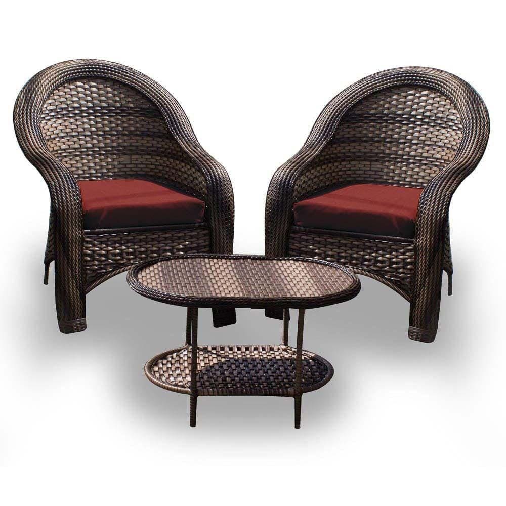 Conjunto De Poltronas Fibra Sintética Karibe - 2 Poltronas + 1 Mesa Centro - Tecido Duna Vermelho