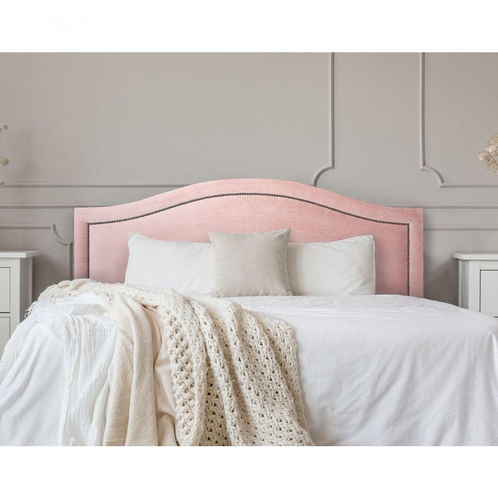 Cabeceira King Curva Luxo 193x60 Veludo Rosê - Tachas Fumê