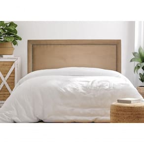 Cabeceira Queen Reta Luxo 160x60 Suede Bege - Tachas Fumê