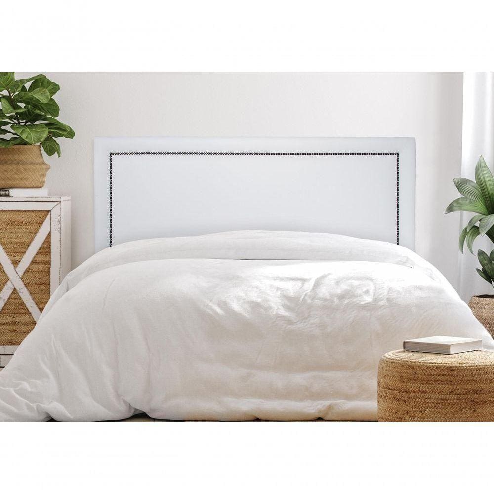 Cabeceira Casal Reta Luxo 140x60 Courino Branco - Tachas Fumê