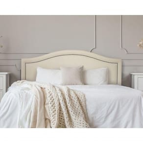 Cabeceira Queen Curva Luxo 160x60 Courino Off White - Tachas Fumê