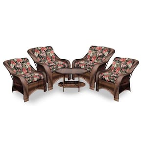 Conjunto De Poltronas Fibra Sintética Melo - 4 Poltronas + 1 Mesa Centro - Tecido Maui Preto