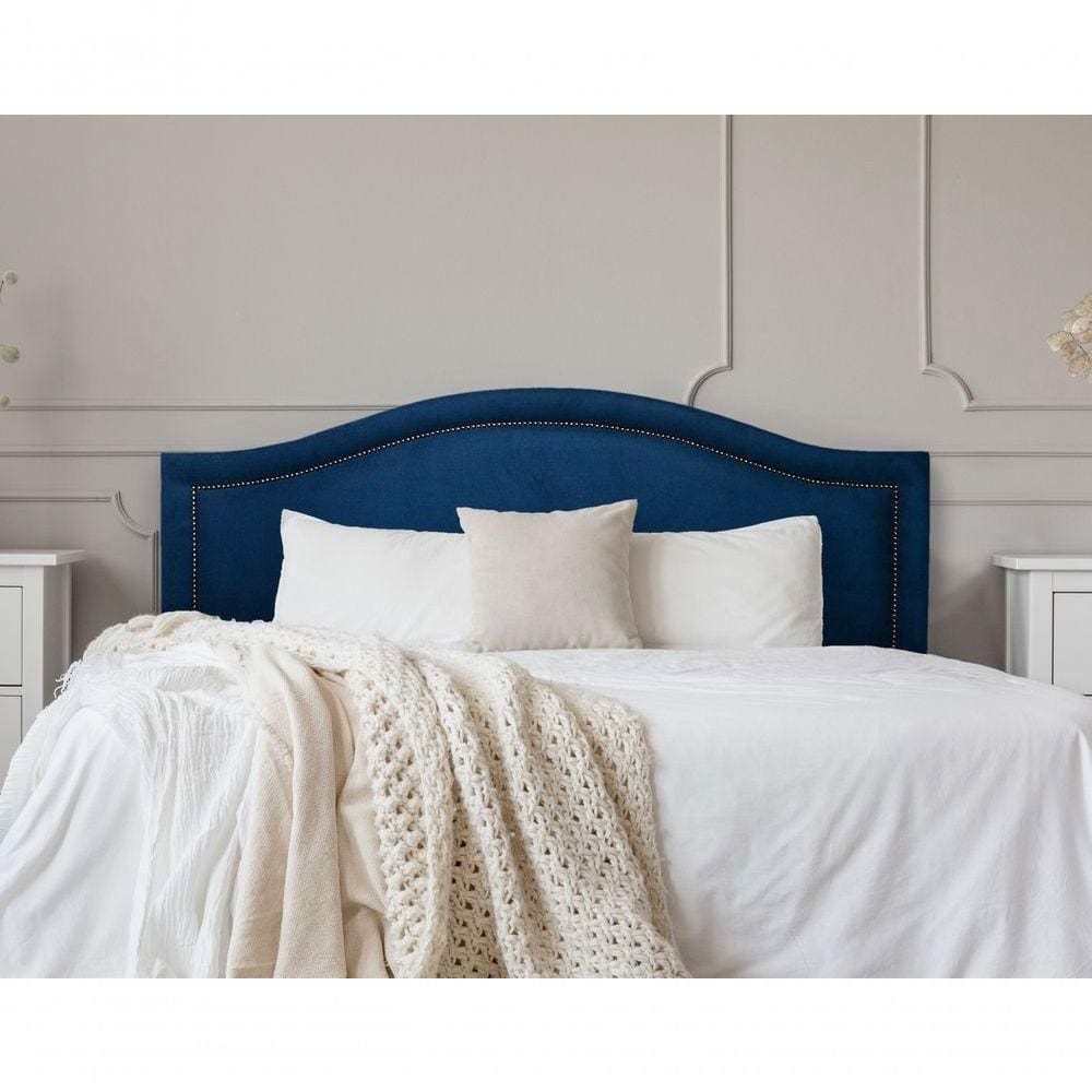 Cabeceira Queen Curva Luxo 160x60 Suede Azul - Tachas Fumê