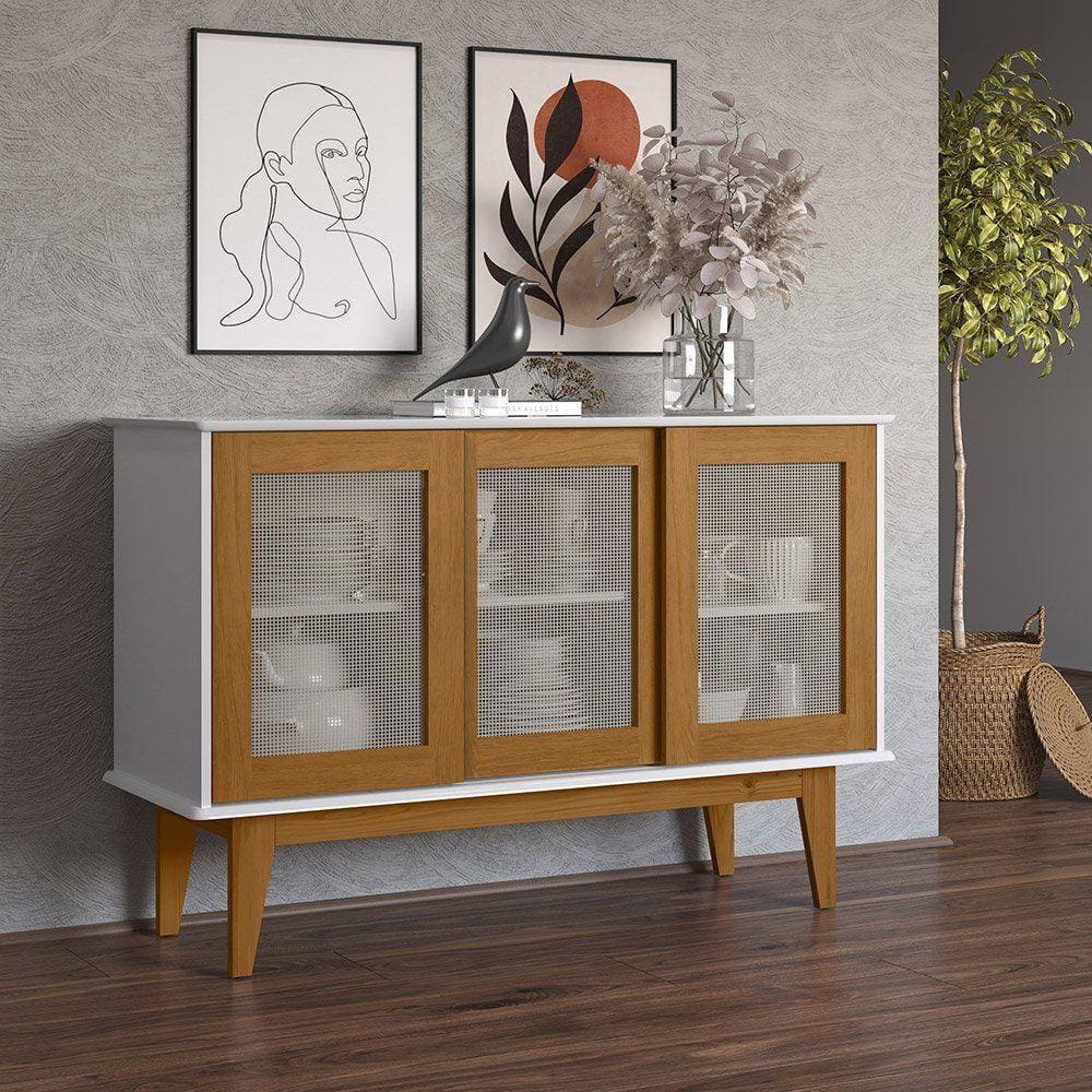 Aparador Buffet Detroit 3 Portas Branco/Nature - Tebarrot