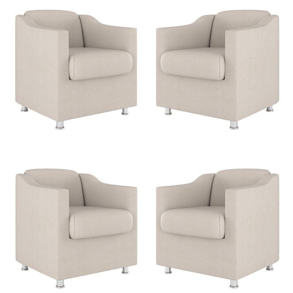 Kit 4 Poltronas Tilla Decorativas Consultório Sala Tecido Suede Cor:Bege