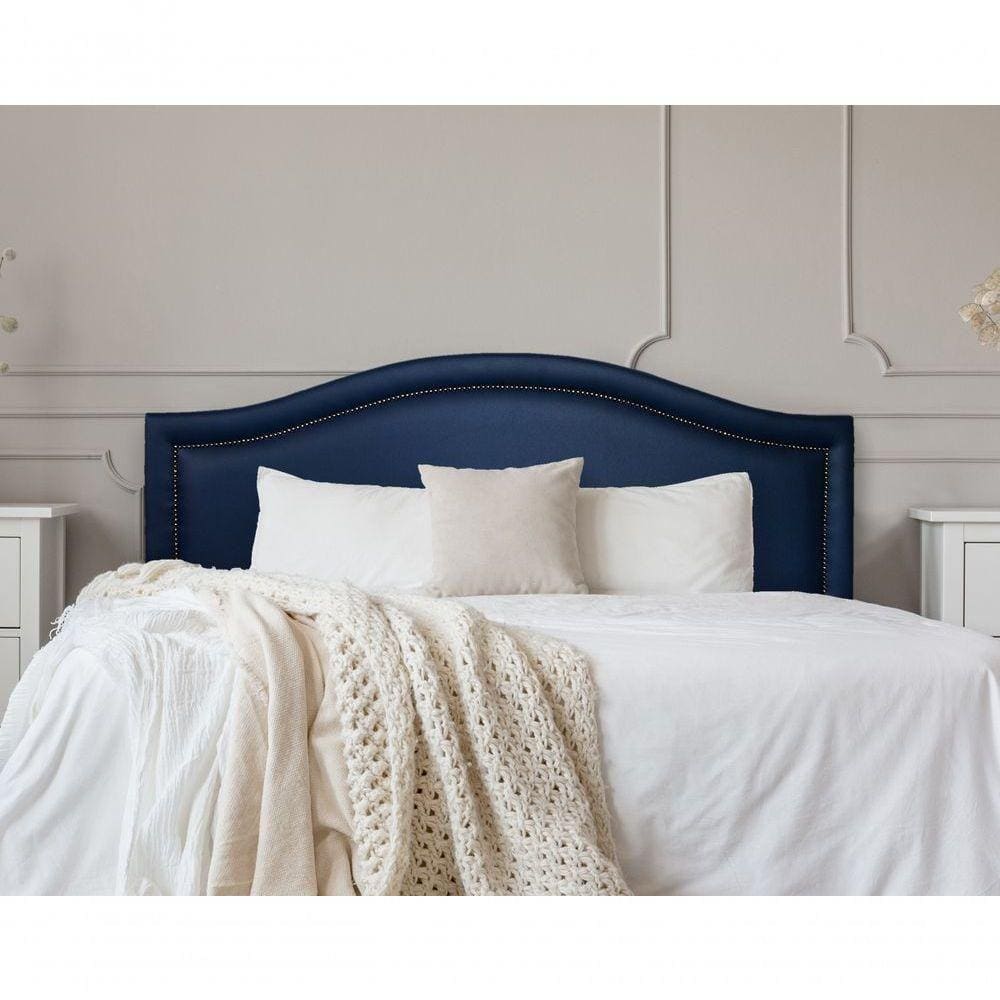 Cabeceira King Curva Luxo 193x60 Courino Azul - Tachas Fumê